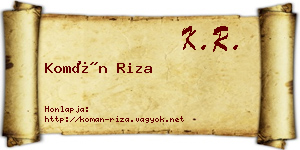 Komán Riza névjegykártya